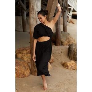 New Anthropologie Stateside One-Shoulder Twist Maxi Dress $188 X-SMALL Black